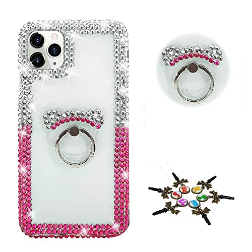 STENES Sparkle Phone Case Compatible with Moto G Play 2024 / Moto G 5G 2024 Case - Stylish - 3D Handmade Bling Crystal Frame Bear Stand Rhinestone Crystal Diamond Design Girls Women Cover - Red&White