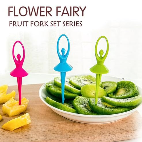 Image of Dancing Doll Fruit Fork Cutlery Set with Stand, Multicolor | Fun & Practical | Reusable & Easy to Use | Pack of 6