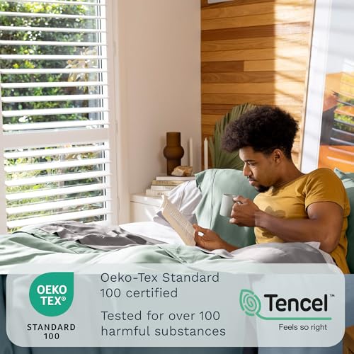 Image of Olive + Crate Tencel Lyocell Eucalyptus Twin Sheets Set - Extra Long Sheet Set - Cooling Tencel Sheets for Hot Sleepers with 16 Inch Deep Pocket Fit - Spring Sage 3-Piece Set
