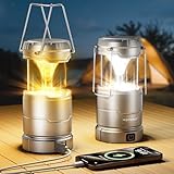 2 Pack Camping Lantern Rechargeable Collapsible, 65 LED 3 Light Modes Camping Lights, Stepless Dimming, Waterproof Portable Lanterns for Camping Power Outages Tent Emegency Home Hiking