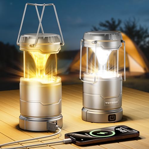 2 Pack Camping Lantern Rechargeable Collapsible, 1000LM 65 LED 3 Light Modes Camping Lights...