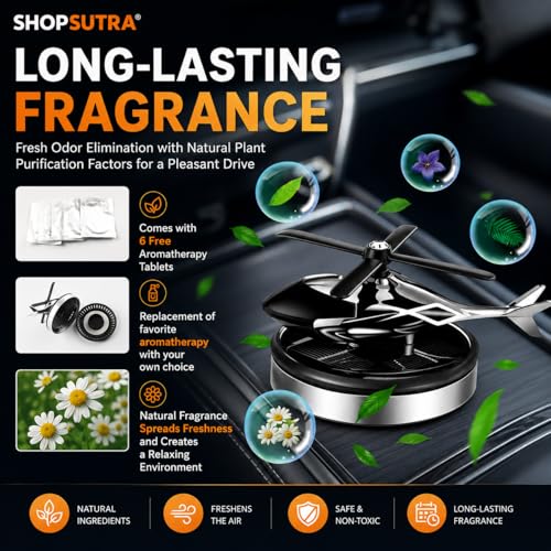 Image of Solar Helicopter Car Perfume Diffuser with Wooden Insert and Aluminum Base (Helicopter Design Air Freshener)