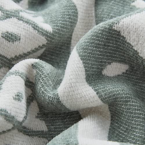 Amélie Home Chenille Jacquard Woven Throw Blanket, Retro Decorative Boho Design With Delicate Tassels, Soft Cozy Lightweight Blanket For Couch Chair Sofa Bed Outdoor In Spring Summer, Green, 50X60 #TOP4