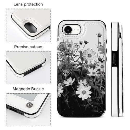 Étui portefeuille iPhone 16 E à rabat en cuir imprimé floral
