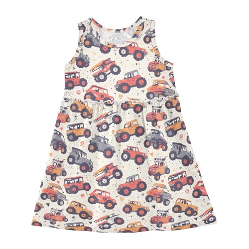 KLL Hand Drawn Truck Car Pattern Baby Girls Tank Dress Cute Sundress Summer Clothes O Neck