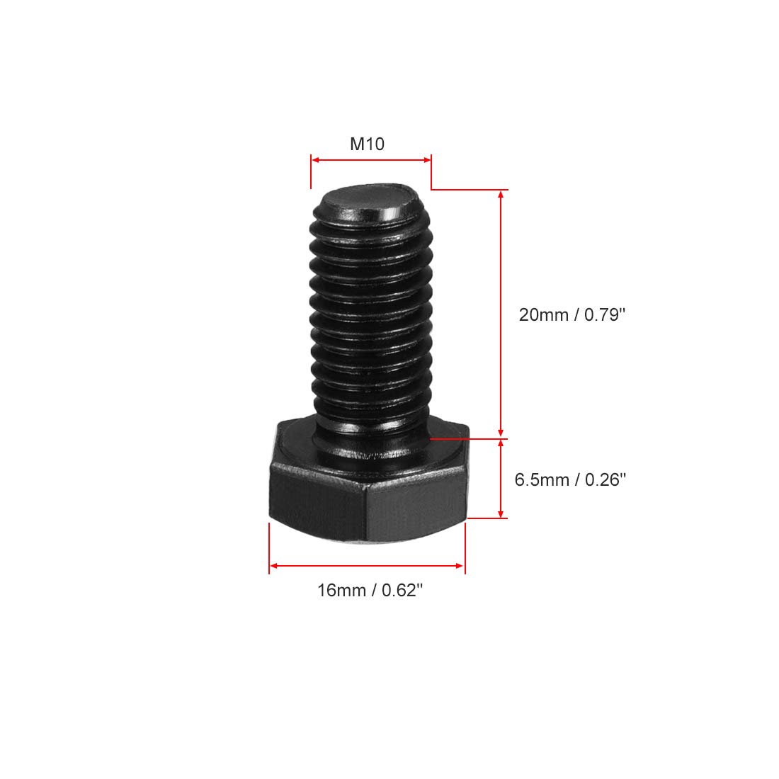 uxcell M10x20mm Hex Head Screw Bolts Fastener Grade 8.8 Carbon Steel Black 10pcs