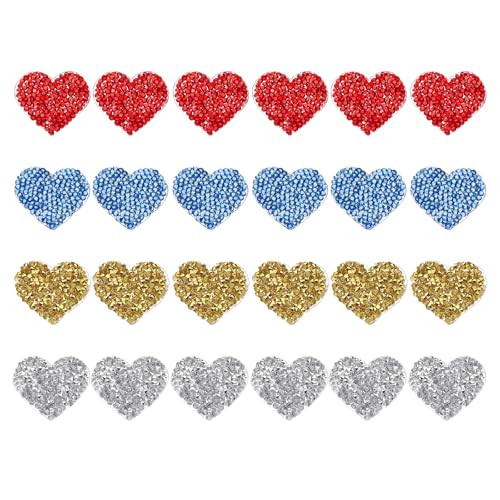 Parches de rhinestone para ropa parches termoadhesivos de corazón de 1.4 pulgadas 24pcs 2