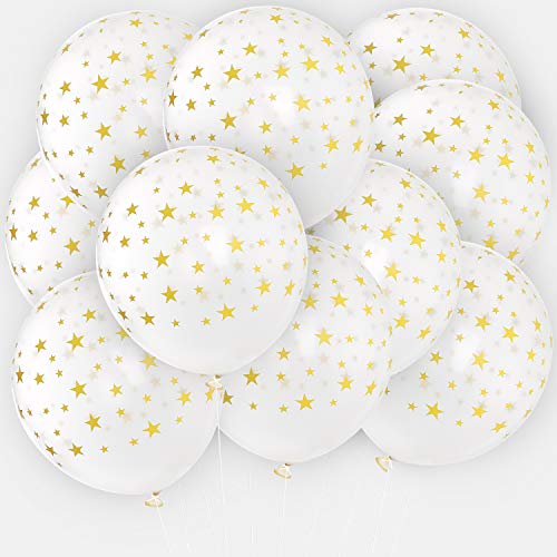 PartyWoo Star Balloons, 10 pcs 12 Inch Clear Balloons with Gold Star, Transparent Star Balloons for Birthday Decorations, Baby Shower Party Supplies, Wedding, Twinkle Twinkle Little Star Decorations