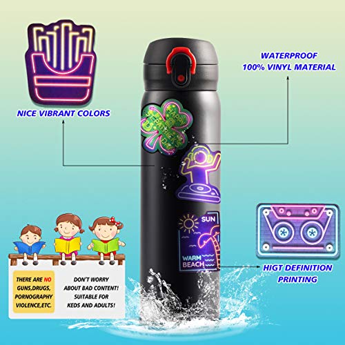 100Pcs Neon Light Vinyl Waterproof Skateboard Stickers Decals Pack For Water Bottle Laptop Phone Case Luggage Bike Car Hydroflask Computer Stickers For Teens Kids Girls #TOP4