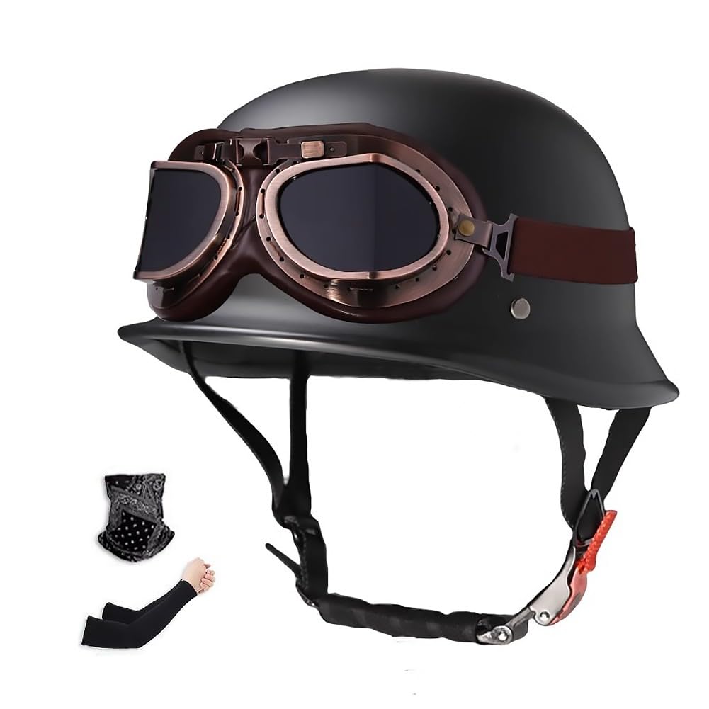 Uueybsg Men's A Vintage German Motorcycle Half Helmet Retro Open Face Motorbike Helmet With Goggles Dot/Ece Pproved Quick Release Buckle Bicycle Cruiser Chopper Scooter Helmet For Dult Wo