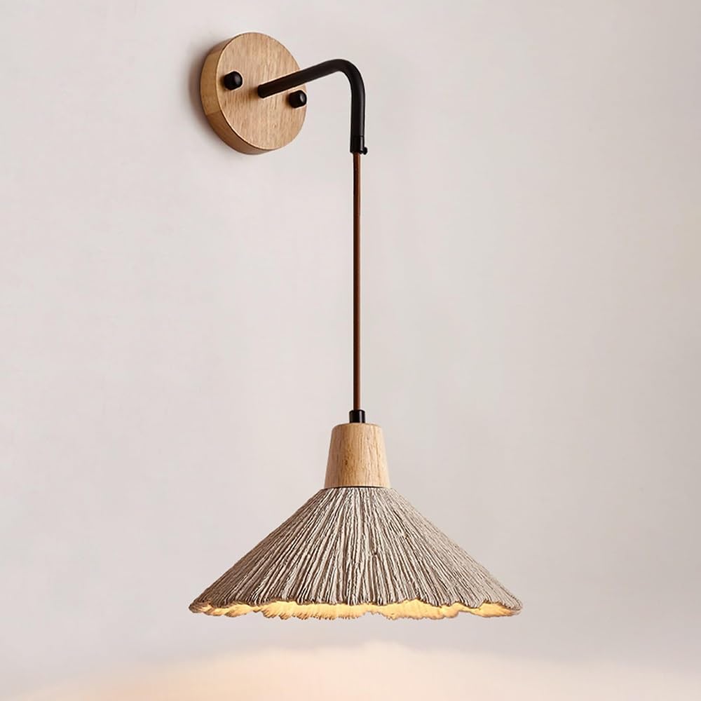COSRUB Japanese Cement Wall Sconce, Cone Farmhouse Bedside Wall Lighting