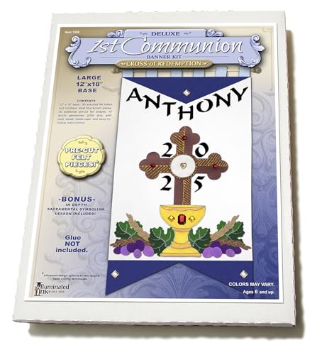 Illuminated Ink First Communion Banner Kit - 12 x18 - Cross (Blue - Black Letters, 12 x 18)