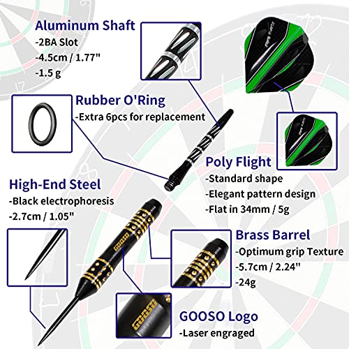 GOOSO Professional Steel Tip Darts Set | 24g/22g/20g/18g Brass Barrel with 12pcs Dart Flights + Dart Sharpener + Magnetic Case + Darts Tool (11 Pack) - Thumbnail 4