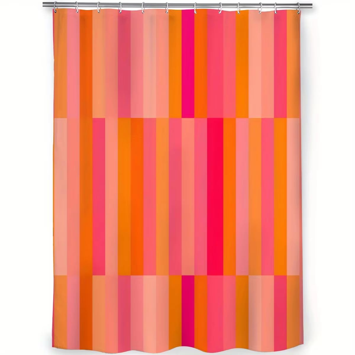 Sommerlicher Duschvorhang mit rosa-orangenen Streifen – Wasserdichter Duschvorhang aus Polyestergewebe mit Haken, Badezimmerdekoration, Duschabtrennung (250 x 220 cm/B x H)