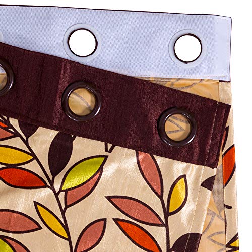 Image of Story@Home Topaz Premium Collection Modern Polyester 4 Piece Combo Eyelet Floral Pattern Ringtop Window Curtains Set - 5 Feet, Brown