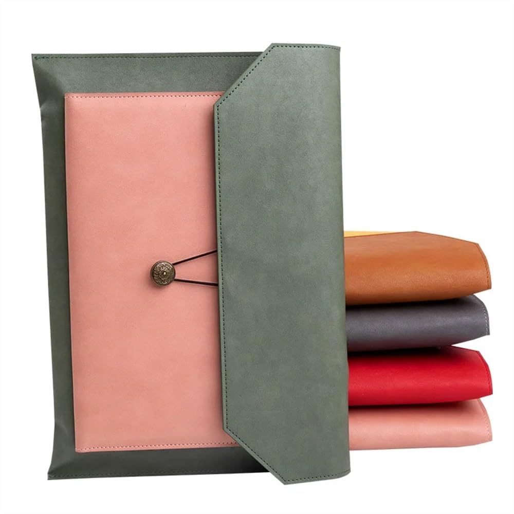 Organizador Bolsa de Archivo de Cuero Bolsa de Archivo de Papel A4 Bolsa de Carpeta Información Maletín de Negocios Bolsa de Almacenamiento de facturas para la Oficina(Green)