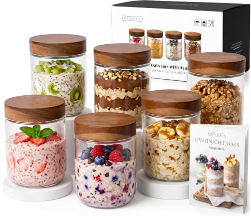 Image of EDELHAUS Overnight Oats Containers with Lids - Glass Mason Jars, Meal Prep