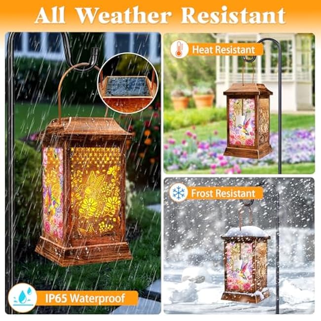 Hummingbird Solar Lanterns Outdoor Waterproof, Metal & Glass Hanging Lights Garden Decor, Birthday Gifts for Women Mom Grandma Mothers Day, Decorative Lights for Outside Yard Patio Backyard Porch