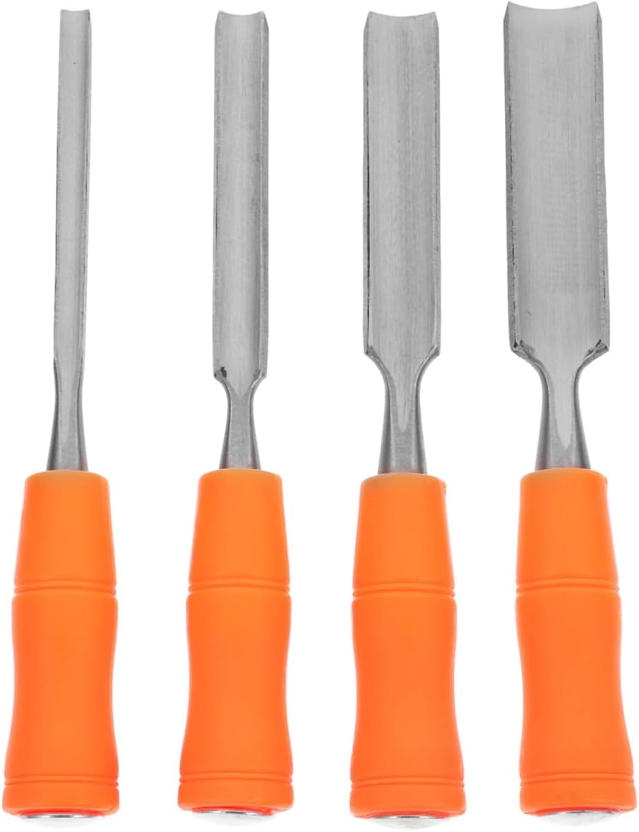 Wood Gouge Chisel Set: 4 Pieces Professional Wood Chisels for Carpentry for Woodworking and Carving (Outer Opening Gouge 6mm,12mm,18mm and 24mm)