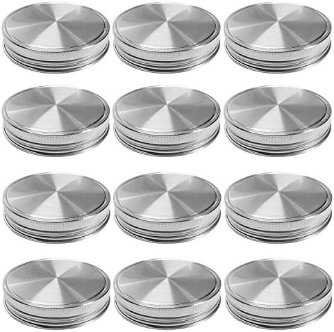 Stainless Steel Mason Jar Lids, Storage Caps with Silicone Seals for Regular Mouth Size Jars, Polished Surface, Reusable and Leak Proof, Pack of 12 (12-Pack Regular Mouth stainless steel)