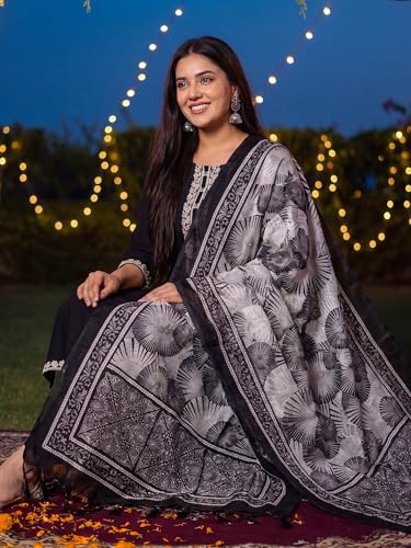 Image of INDO ERA Women's Silk Blend Embroidered Sequinned Kurta & Pant with Dupatta Set