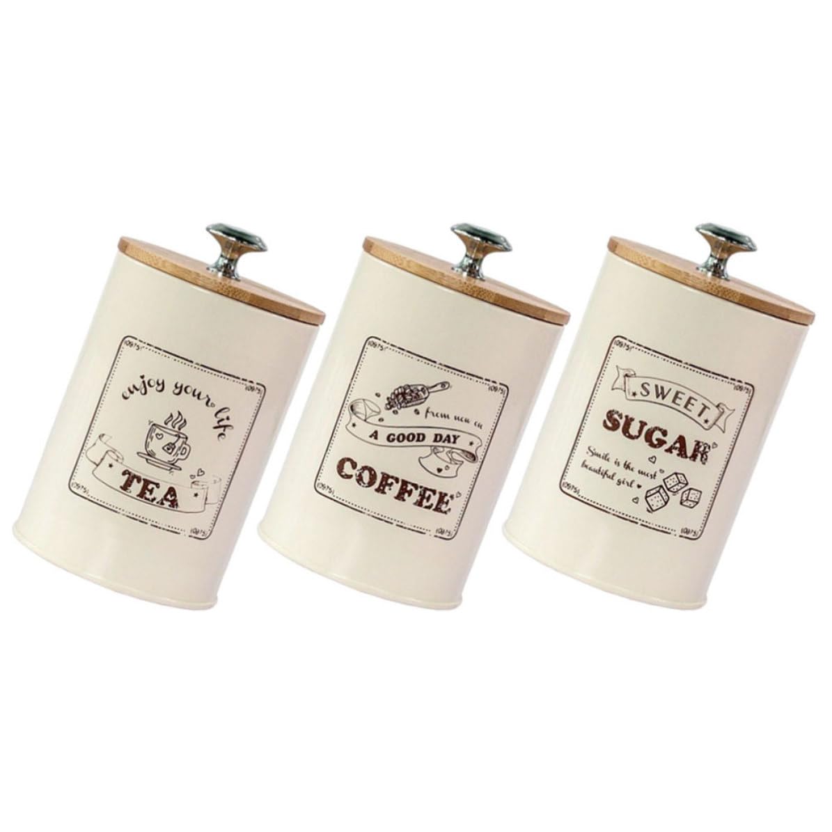 Ciieeo Set di 3 Barattoli Ermetici in Ferro Zincato con Coperchio | Grande Capacità, Stile Retrò Raffinato, per Tè Sfuso, Caffè e Zucchero in Cucina