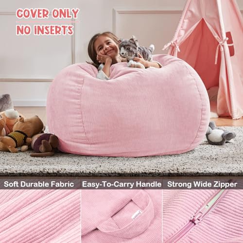 Nobildonna Bean Bag Chair Cover (No Filler) for Kids and Adults,Beanbag Stuffed Animal Storage Without Filling Plush Toys Holder and Organizer Soft Premium Corduroy 200L (Pink) - Image 4