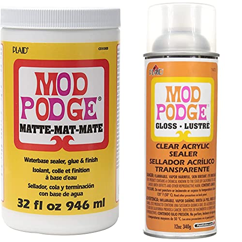 Mod Podge CS11303 Waterbase Sealer, Glue and Finish, 32 oz, Matte and Mod Podge Spray Acrylic Sealer, 12 Ounce, Gloss