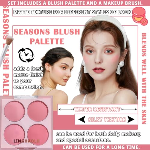 4 Colors Blush Palette for Cheeks,Face Matte Contour Blush Makeup Palette,Buildable Shimmer Facial Cheek Blusher Shades,Blendable Cosmetic Makeup Blush with Blush Brush 01 - Image 3