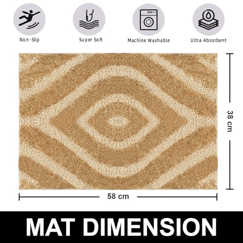 Image of Luxe Home Super Soft Microfiber Bath Mats Non-Slip TPR Backing Scotland Diamond Water Soak Bathroom Mat & Door Mats for Home Combo (38x58 cm) - Gold