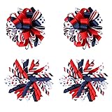 4th of July Korker Hair Bow Clips Girls Patriotic Curly Corker Cheer Pompom Loopy Bow Alligator Barrettes Red White Blue Stars Stripes Ribbon Accessories Kids Xmas Gift