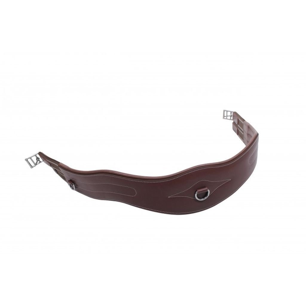QHP Correa de piel con forma anatómica y costuras decorativas, anillo en D (130 cm, color marrón oscuro)