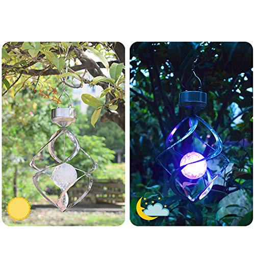 MorTime LED Solar Revolving Wind Chimes Hanging Spiral Solar Lights Outdoors
