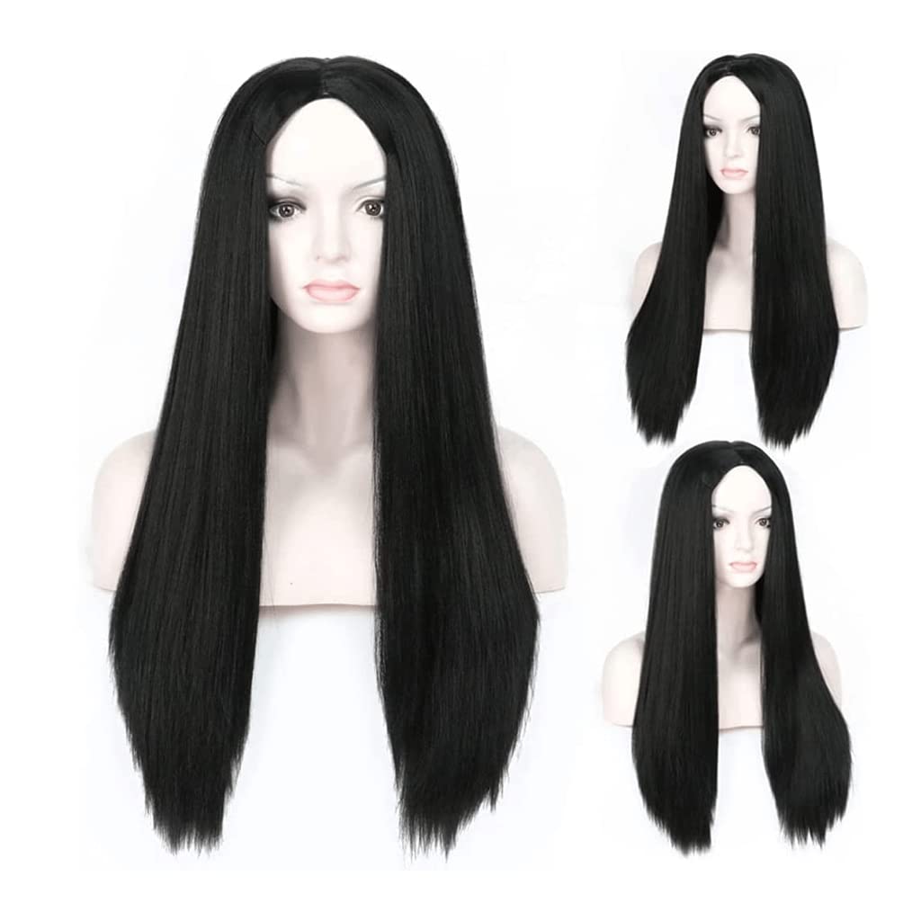 LIOONS Parrucca realistica per Donna Parrucche Sintetiche Capelli Lunghi Lisci Parrucca Nero Naturale Fibra termoresistente Parrucca 24 Pollici Adatto per l'uso Quotidiano Eleganza Naturale