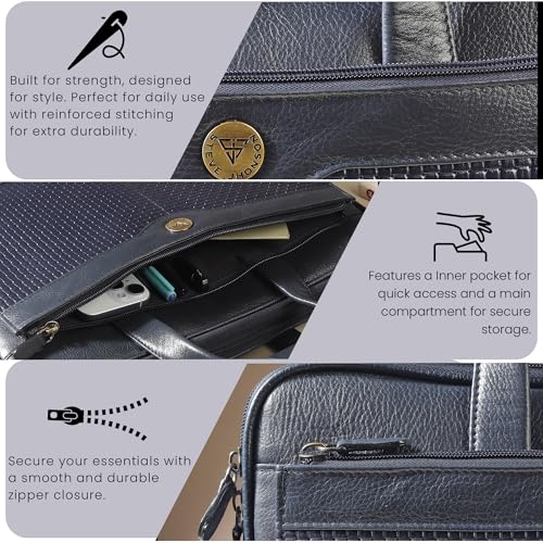 Image of STEVE JHONSON Leather Laptop Bags - 16 Inches Office Bag with Shoulder Strap, Messenger Bag for Travel, Executive Side Handbag with Metallic Closure, Laptop Sling Bag for Men (Blue)