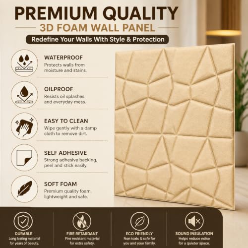Image of Barebeauty 70 x 70 CM Brick Wallpaper 3D Wall Panel | Self-Adhesive Waterproof Foam Wall Sticker | Peel & Stick Decor for Home, Bedroom & Living Room (Pack of 10, 52.7 Sq. Ft. Approx)