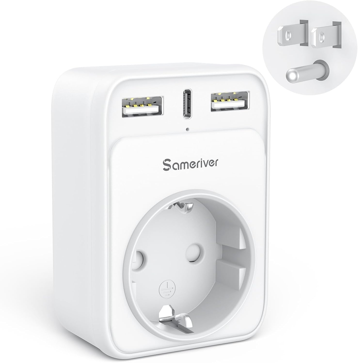 Reiseadapter USA Adapter Amerika Deutschland Stecker mit 2USB 1USB C (3A), 4-in-1 Steckdosenadapter Reisestecker Stromadapter für USA Kanada Thailand Mexiko Wand Ladegerät Ladestation
