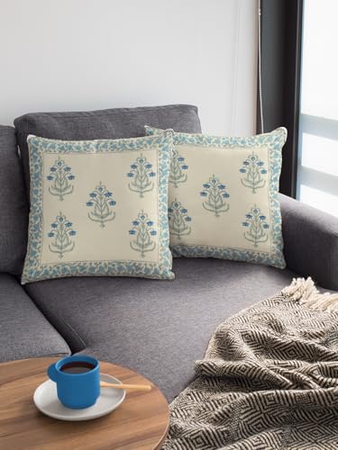 Image of Neel Hand Block Printed Cushion Cover Set | Cushions Cover for Home & Office | 100% Cotton Fabric | Size - 16 x 16 Inches | Pack of 2 Cushion Covers | Color - White