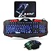Produktbild Gaming Tastatur und Maus Set - BAKTH LED Hintergrundbeleuchtung 3 Farbe Beleuchtung USB Tastatur und Gaming Maus mit Groß Mauspad, 8 Multimedia Tasten