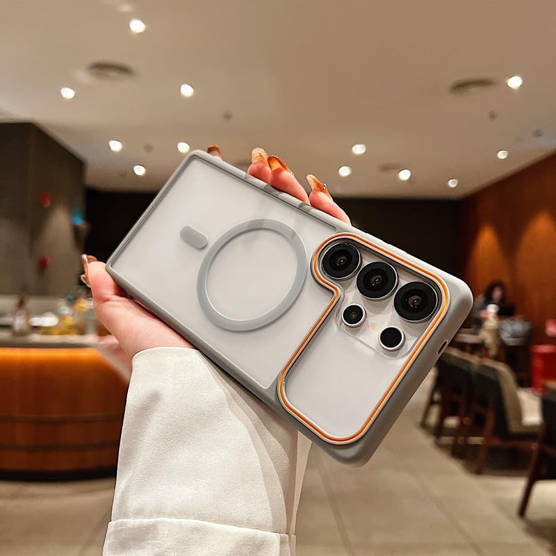 Image of LuxuryKase Frosted Clear MagSafe Case for Samsung Galaxy S24 Ultra | Translucent Matte Back | Soft TPU Bumper + Hard PC Back | Raised Camera Protection | Wireless Charging Compatible - Grey