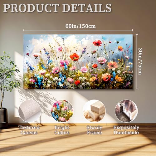 SERIMINO Large Wall Art for Living Room Canvas Prints, Farmhouse Nature Floral Botanical Wall Decor, Colorful Flower Market Modern Home Decor Oil Paintings Bathroom Decor Aesthetic 30"X60"