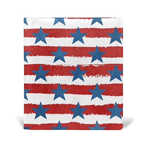 Preisvergleich Produktbild ALAZA Aquarell blauer Stern-Rot-Streifen USA Independence Day Wiederverwendbare lederner Bucheinband 9 x 11 Zoll für mittlere bis Jumbo Größe Hardcover Schulbücher Lehrbücher