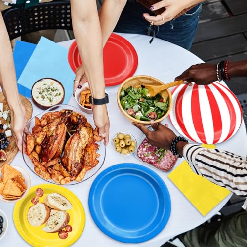 Image of CMUSKO 60Pcs Carnival Plates and Napkins-Circus Theme Party Decorations Red Blue Yellow Tableware for Birthday, Baby Shower