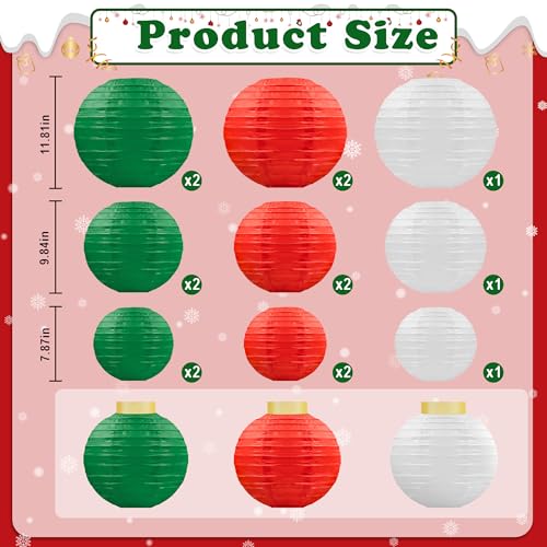 Image of 15Pcs Christmas Hanging Paper Lanterns Party Decorations Indoor - Xmas Ornaments Decor for Winter, Birthday Party Ceiling Supplies