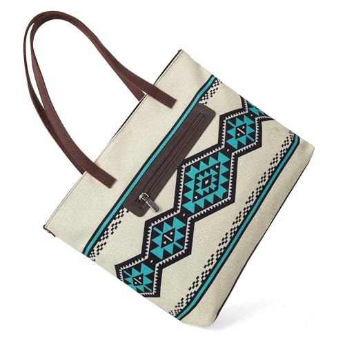Image of Montana West Wrangler Aztec Print Canvas Tote Bag Capacity Shoulder Bag for Work, Travel & Everyday Use