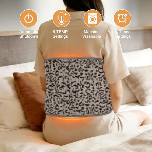 Image of Electric Heating pad for Back Neck Shoulder Knee Arms Legs- Electric Heat Pads with 6 Heat Settings & Auto Shut Off &Dry /Moist Heat Heating Pad for Birthday Mother Father Girl Men Women, Leopard
