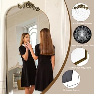   Arched-Full-Length-Mirror-71x28-Floor-Mirror-Freestanding-with-Carved-Metal-Frame-Bottom-Art-Carved-Full-Body-Mirror-for-HomeDecor-StandingHalling-Large-Wall-Mirror-for-Bedroom-Bronze