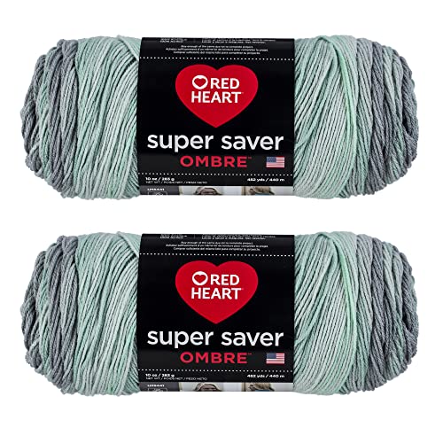 Image of Red Heart Super Saver Jumbo Fresh Mint Ombre Yarn - 2 Pack of 283g /10oz - Acrylic - 4 Medium (Worsted) - 482 Yards - Knitting /Crochet