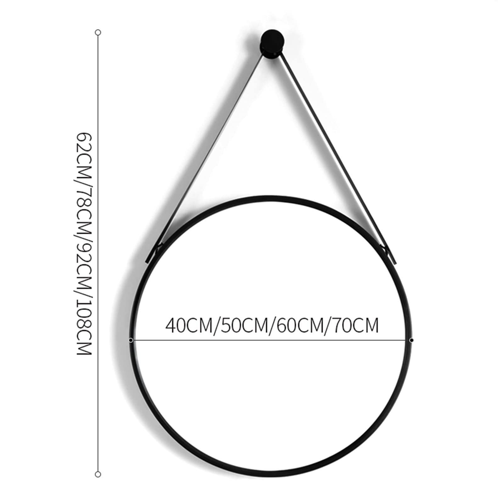 Specchio a Muro Appeso Rotondo 40/50/60 cm a Forma Elegante Camera da Letto Soggiorno Decorativo Black,60cm