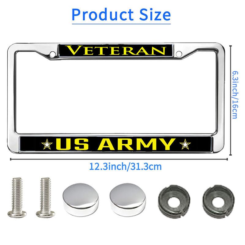 Image of Veteran US Army Rattle-Proof License Plate Frame Proud Military Force License Plate Frame for Birthday Gift